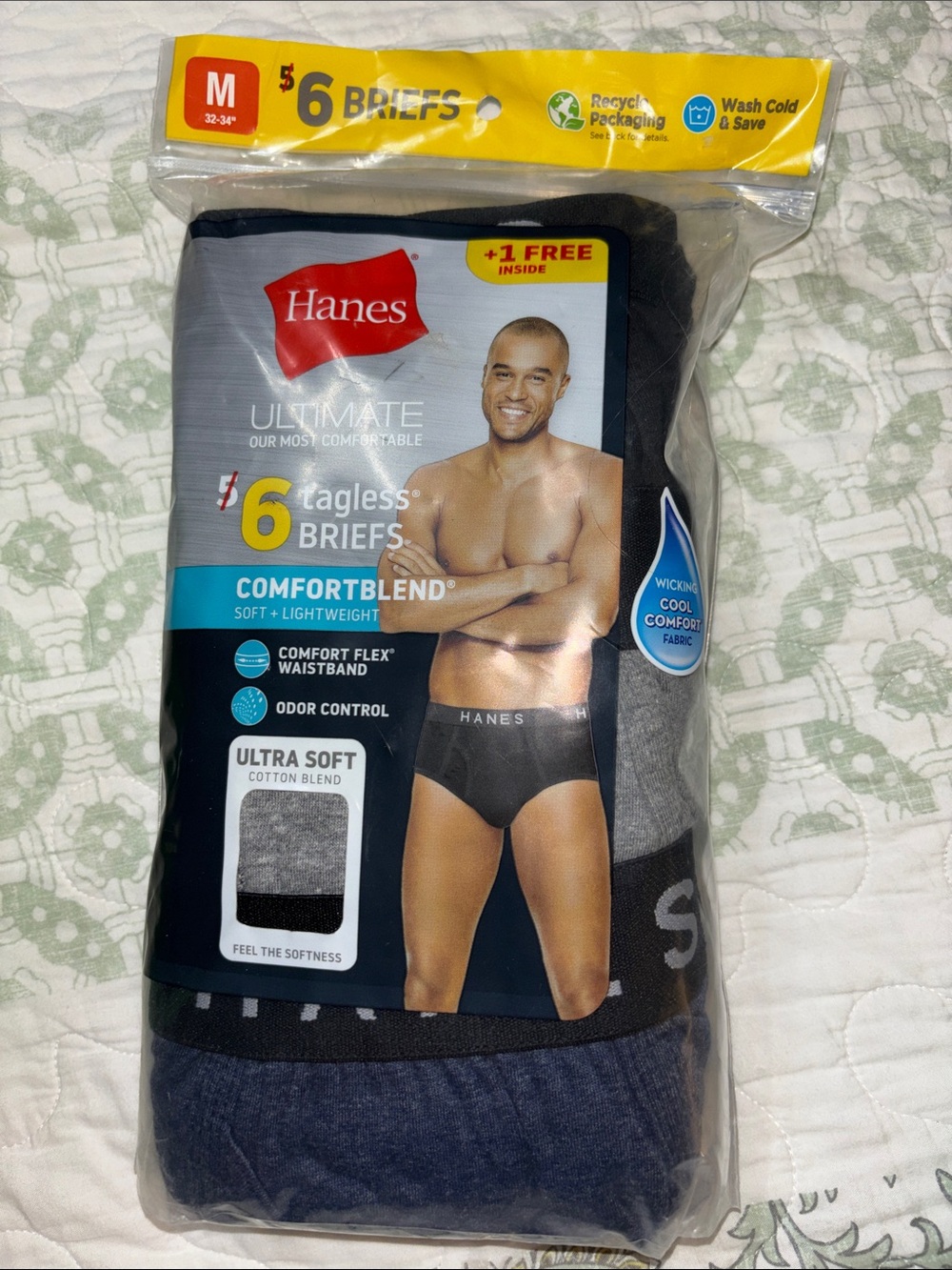 Hanes Men's ComfortBlend Gray Briefs - 6 Pack brand new original bag size medium